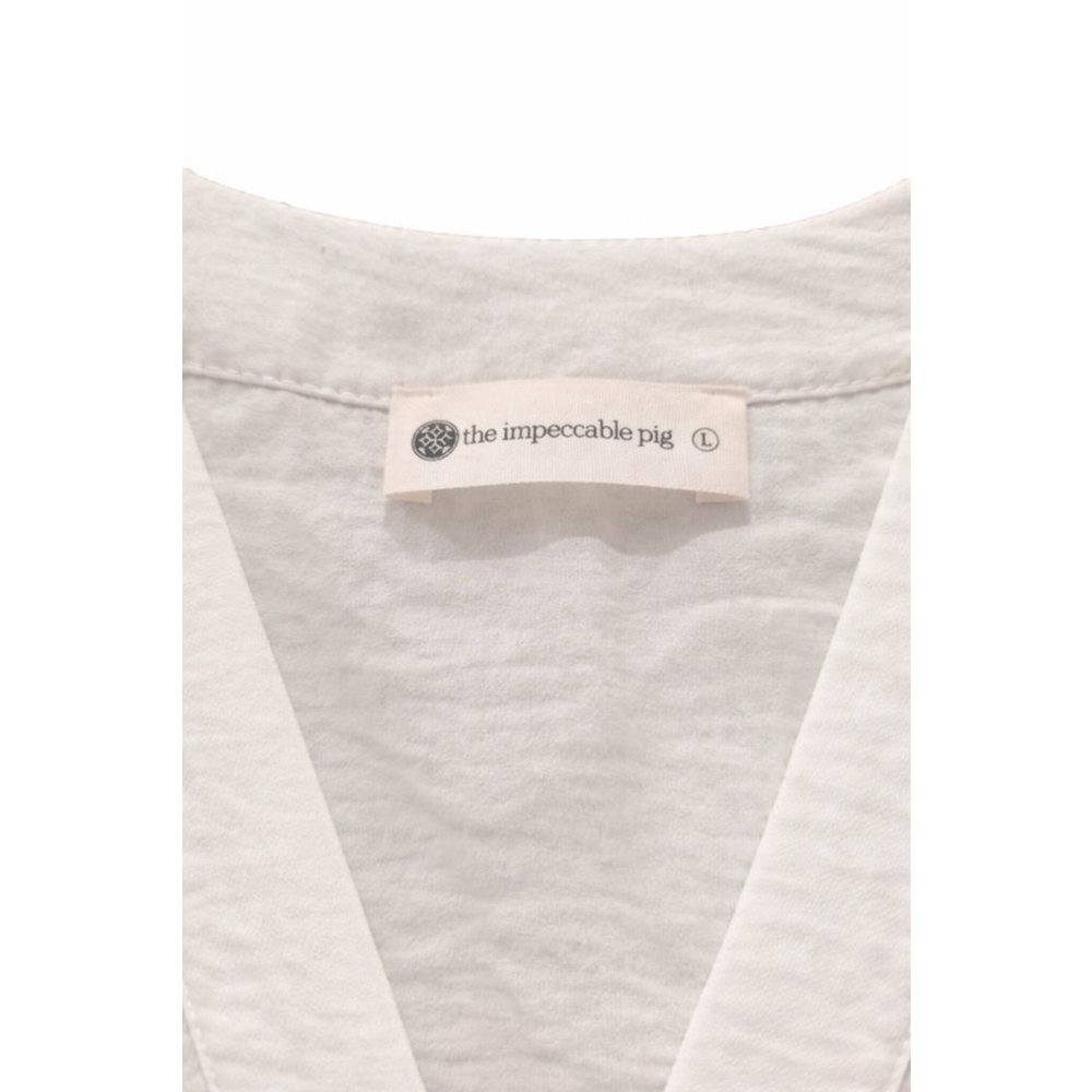 The Impeccable Pig White Wrap Tie Top • Sleeveless Textured Blouse • Size L - Picture 4 of 5